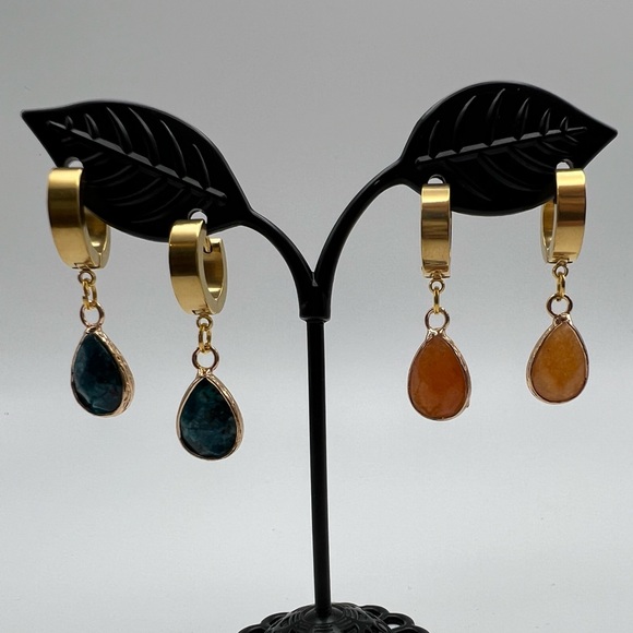 Crystal & Stone Dainty Gold Hoop Earrings - Stylish Boho Chic Earrings - Picture 6 of 15